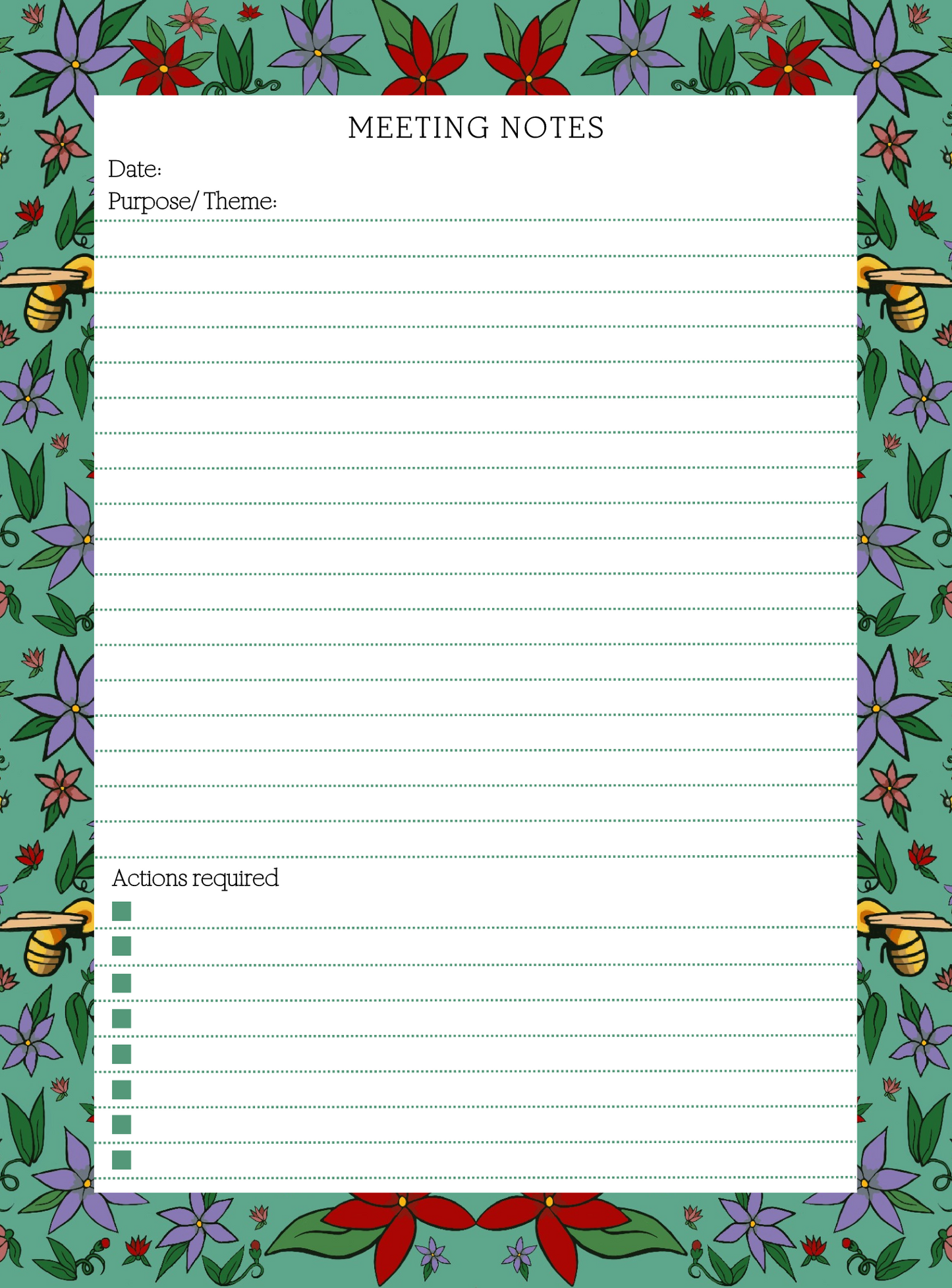 Mint Bees Meeting Notepad