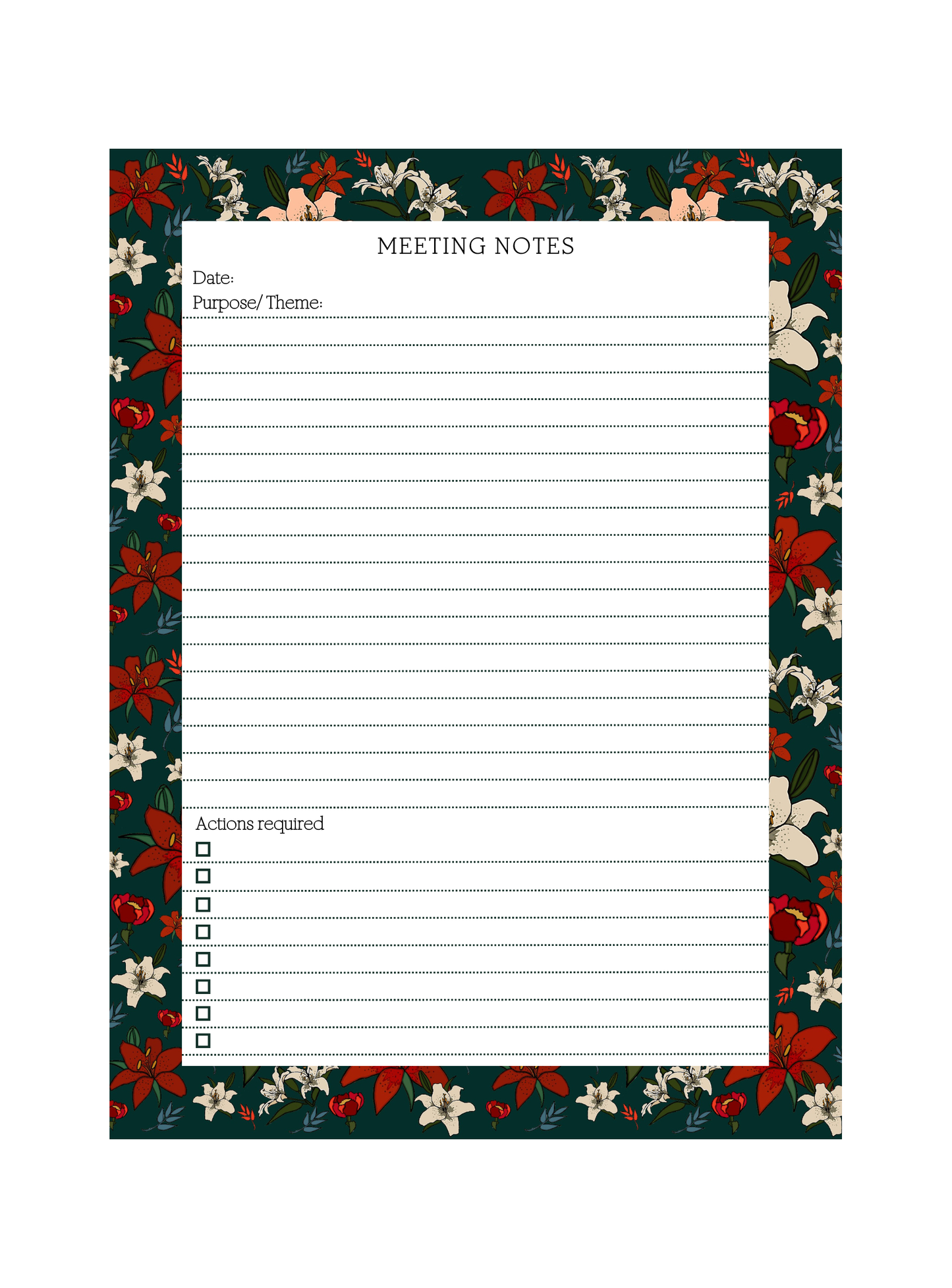 Evergreen Lillies Meeting Notepad