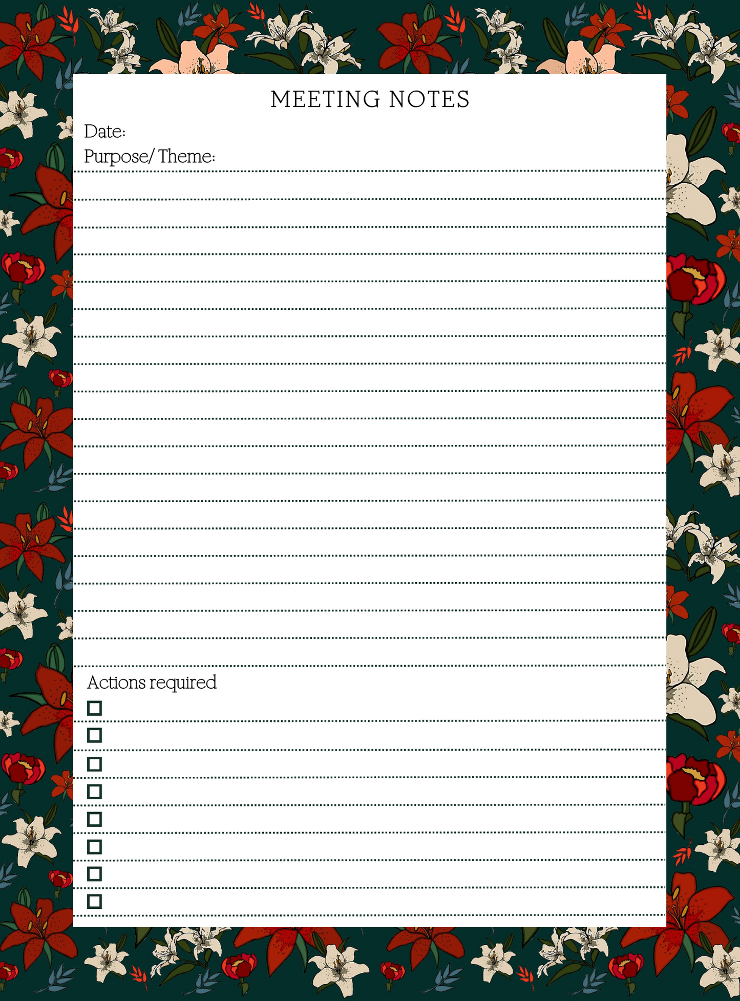 Evergreen Lillies Meeting Notepad