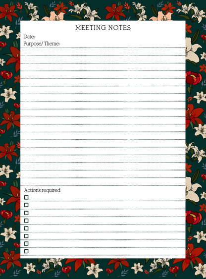 Evergreen Lillies Meeting Notepad