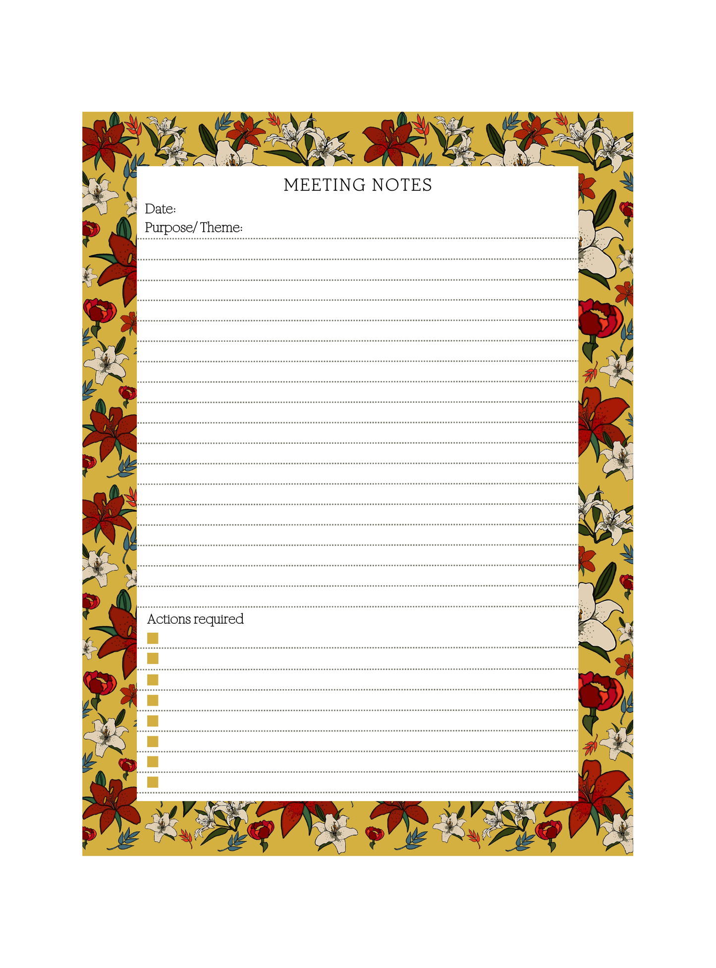 Mustard Lillies Meeting Notepad