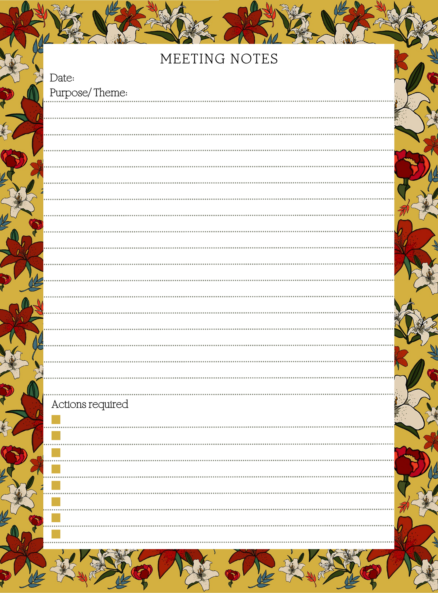 Mustard Lillies Meeting Notepad