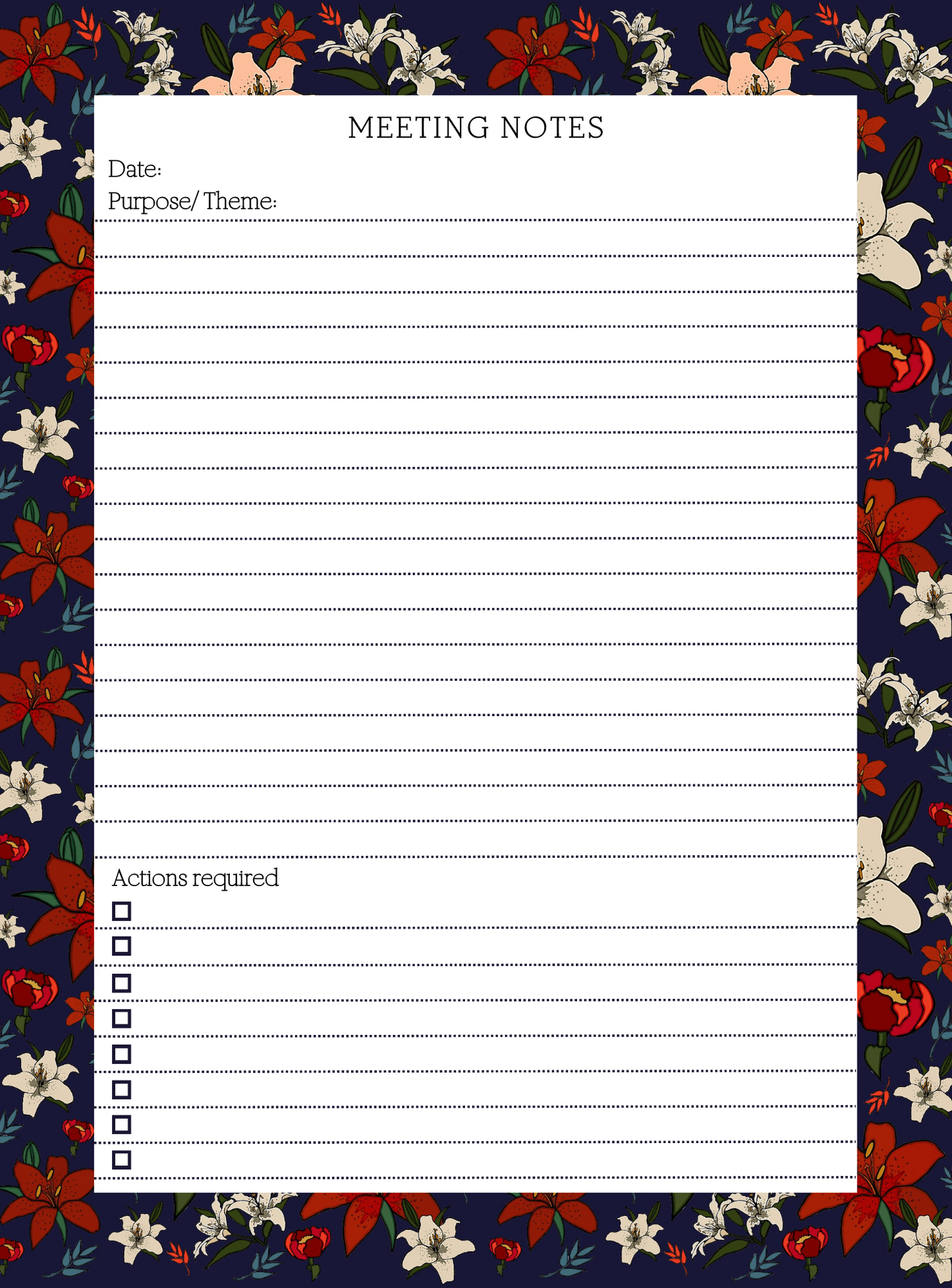 Navy Lillies Meeting Notepad