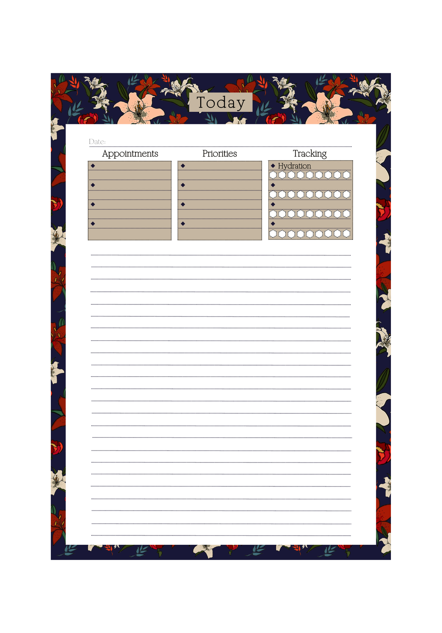 Navy Lillies Daily Notepad