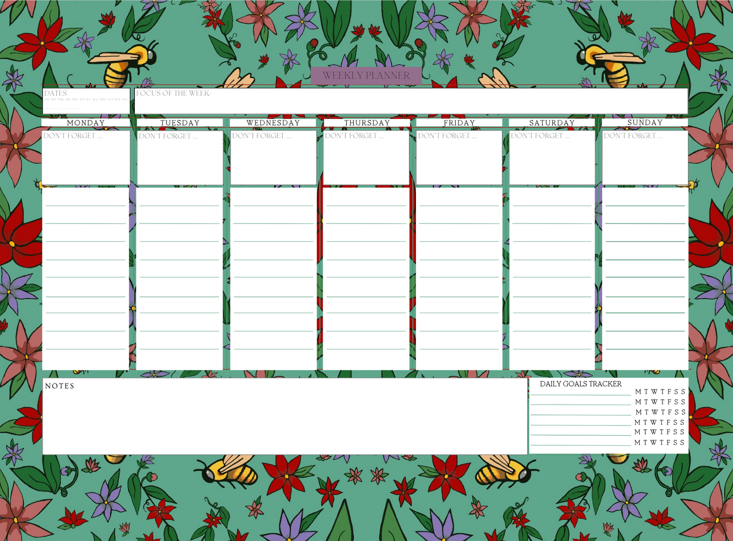 Weekly Planner - Mint Bees