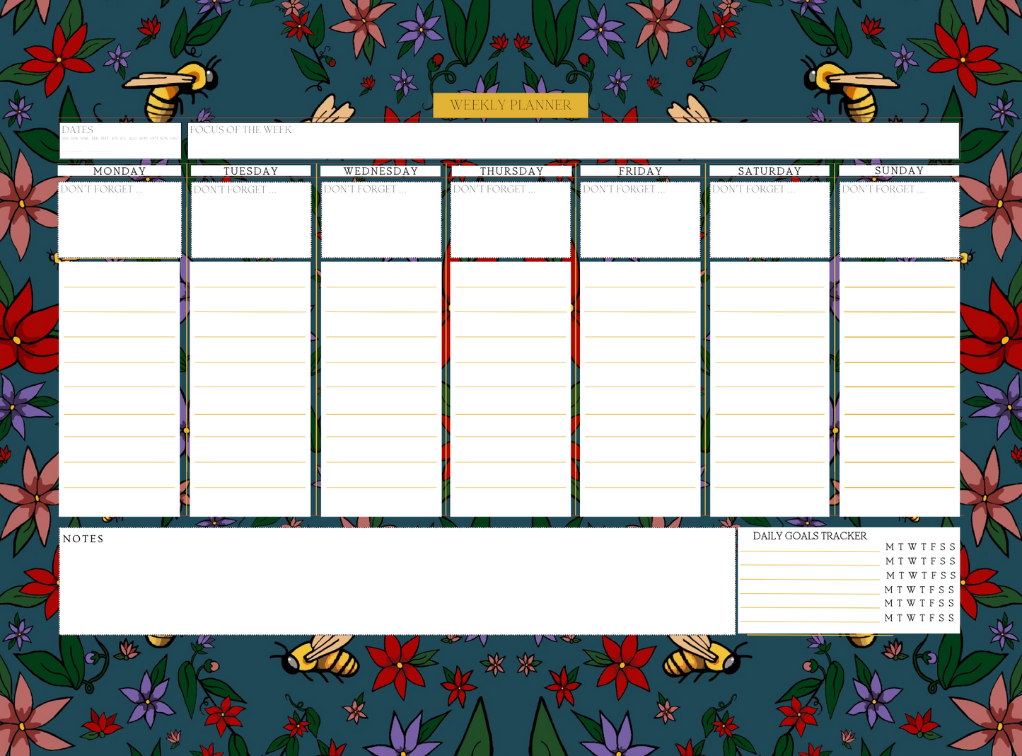Weekly Planner - Navy Bees