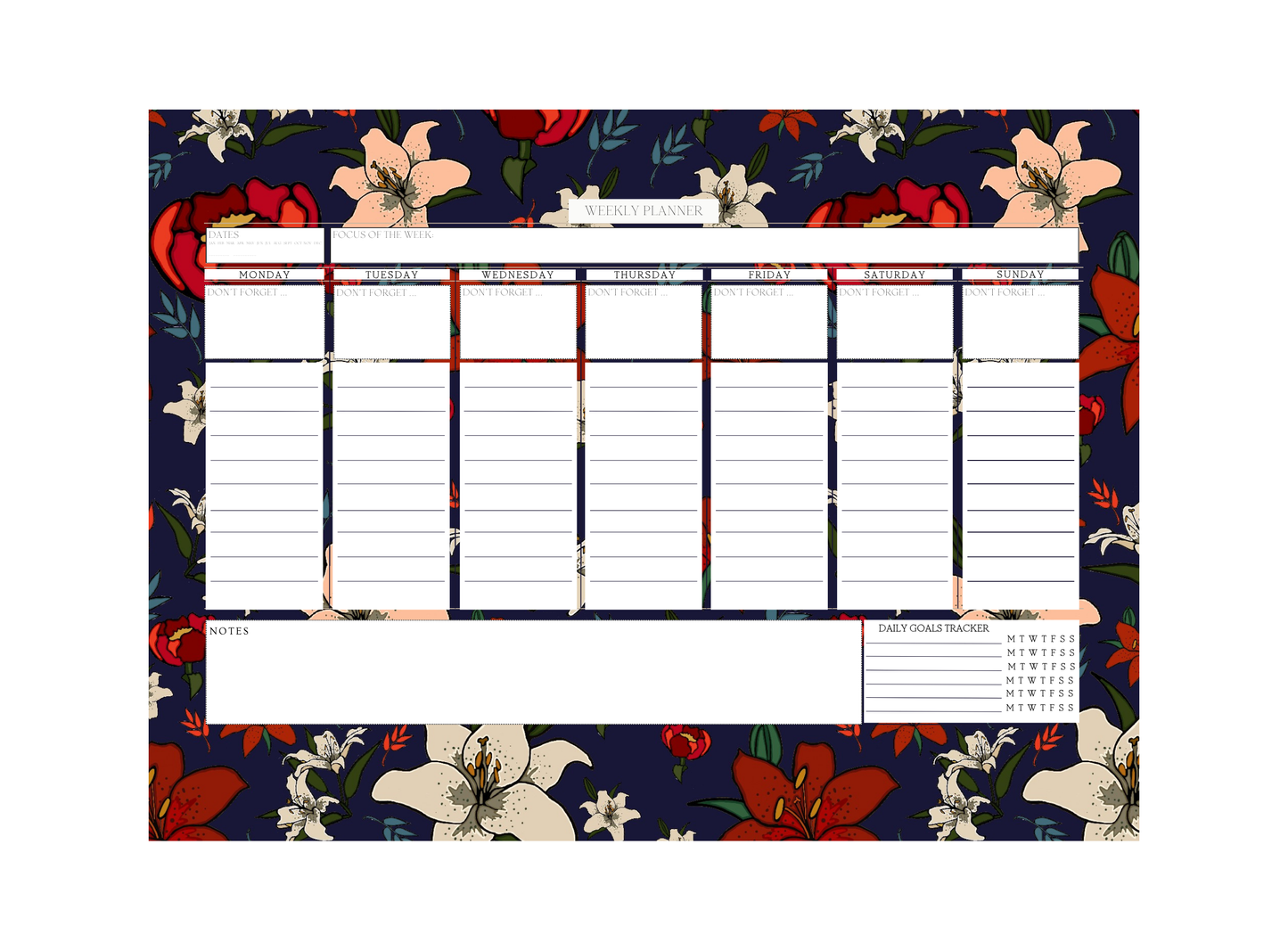 Weekly Planner - Navy Lillies