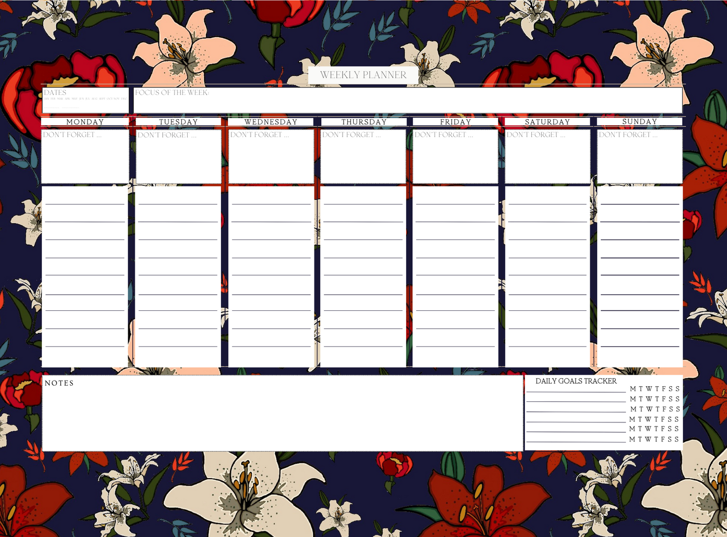 Weekly Planner - Navy Lillies